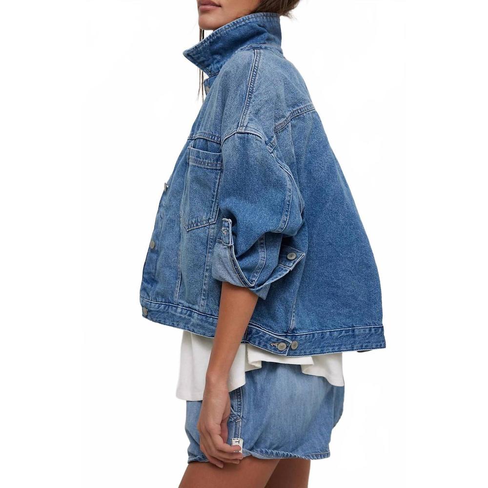 NEW FREE PEOPLE opal swing denim jacket in got the blues - Picture 3 of 3